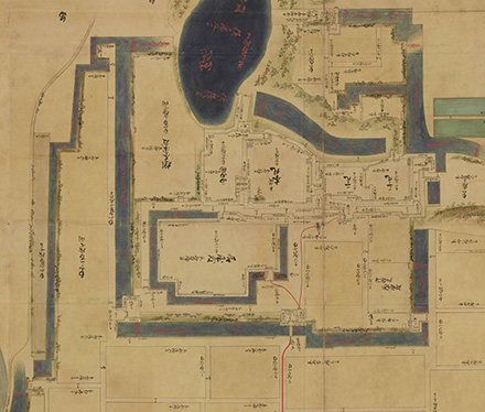 1644年に描かれたとされる「播磨国明石城絵図」。「3DCG明石城」を製作する基となった。